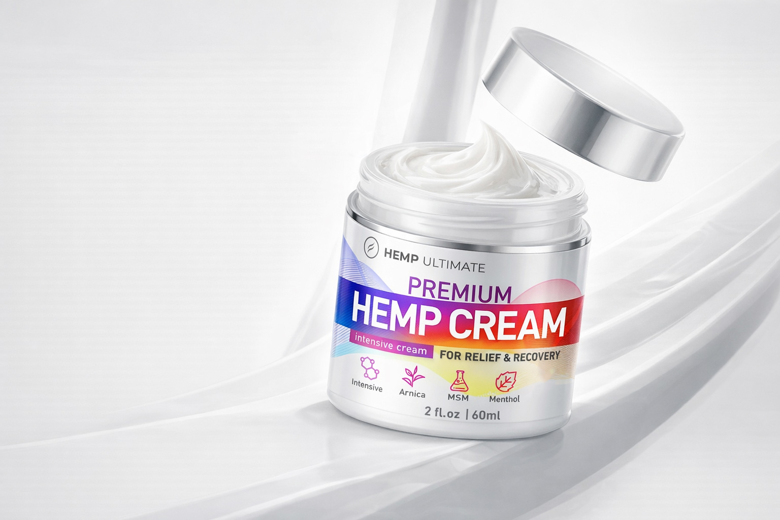 Hemp Ultimate cream jar open showing texture